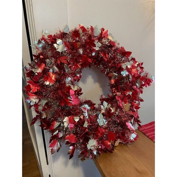 Red & Silver Foil Leaf Wreath - Picture 1 of 9